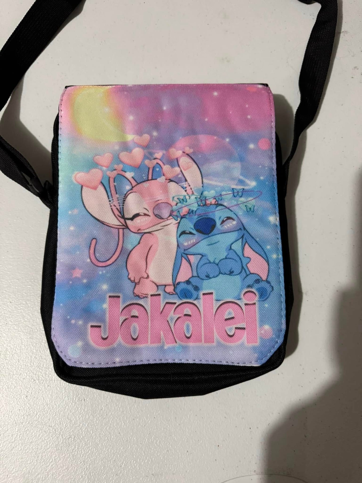 small cross body bag with custom image and name