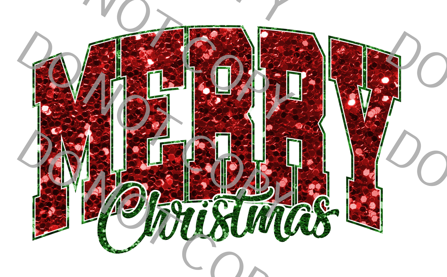 Merry Christmas faux glitter 12in x 7.5in  (DTF print only)